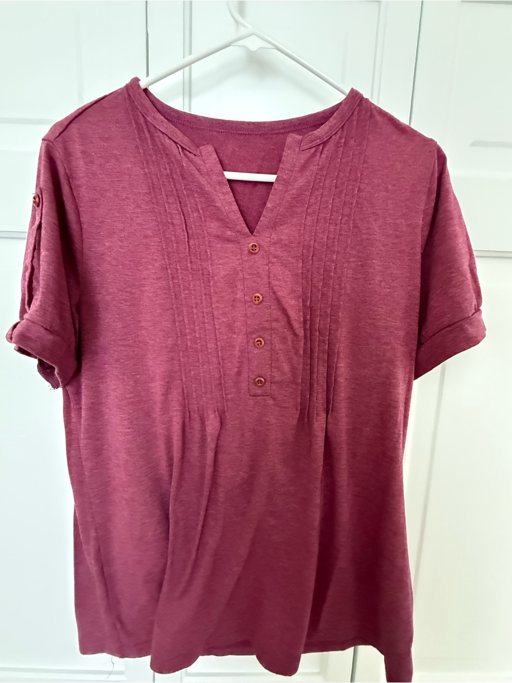 Heathered Cranberry Short-Sleeve Henley Top